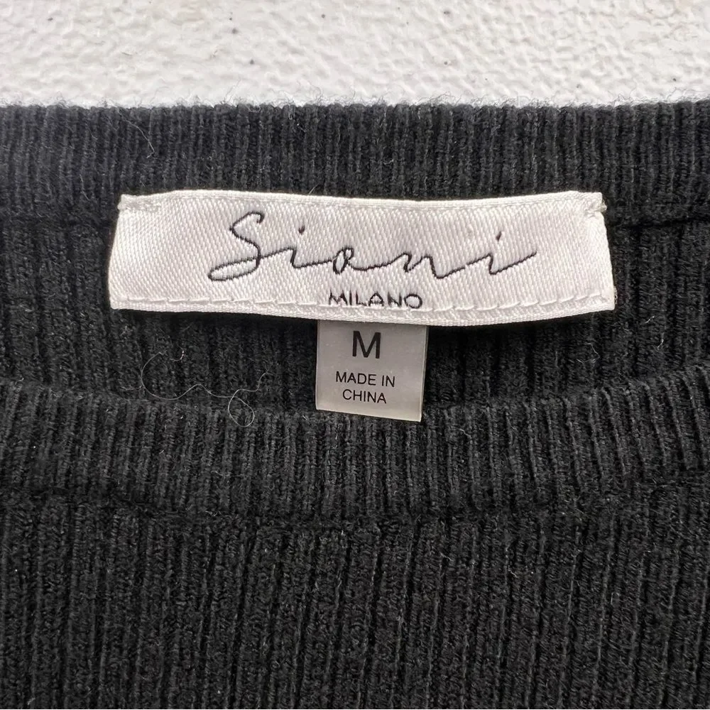 Sioni Milano Black Ribbed‎ Knit Sweater Women Size M Raglan Sleeve Crew Neck Top